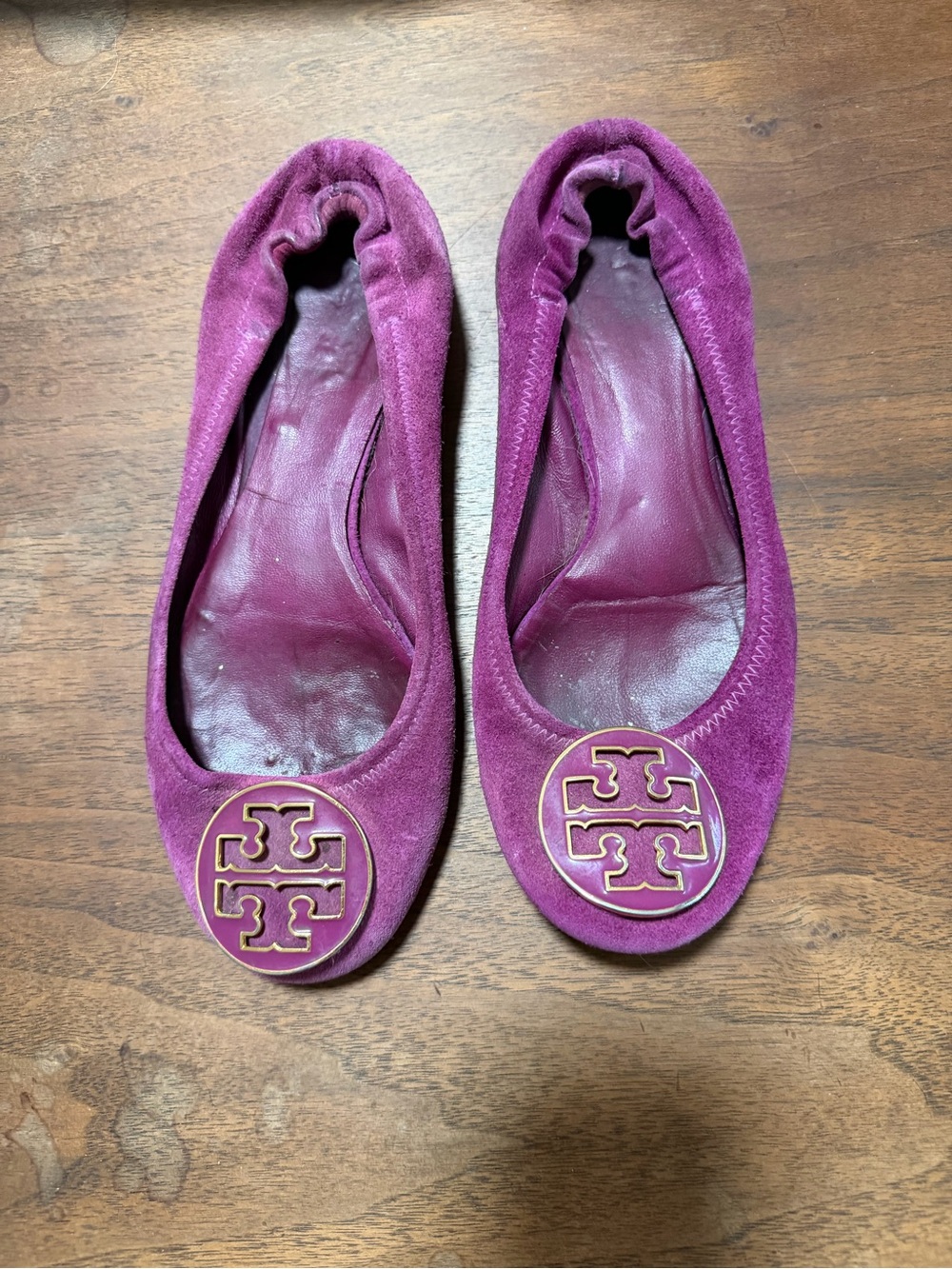 Tory Burch Magenta Suede Reva Logo Ballet Flats